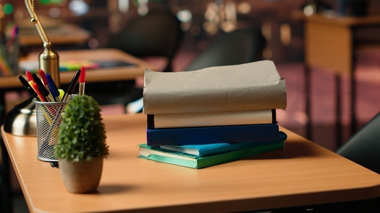Old fashioned library desks with historic charm and beautiful decorations